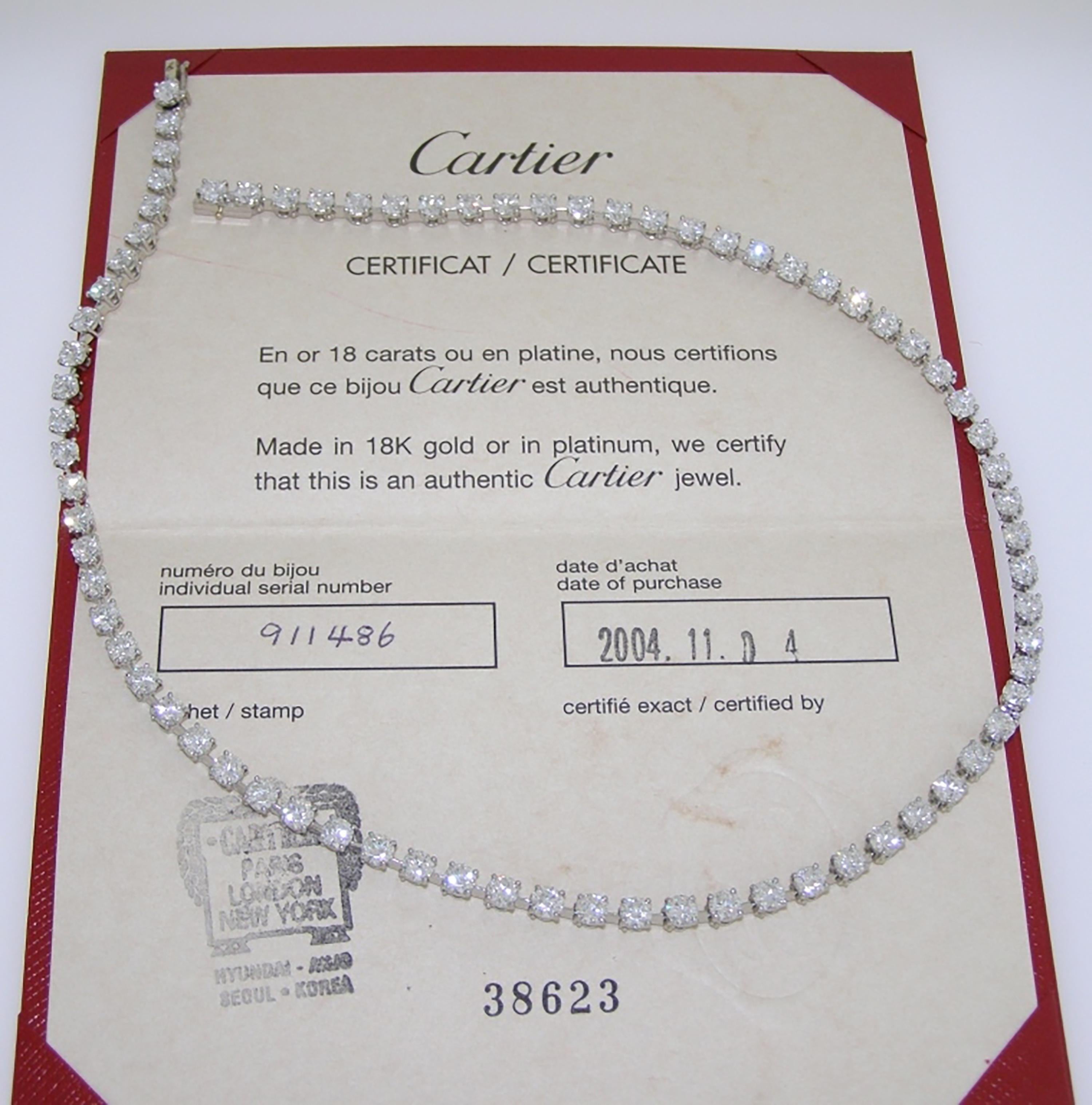 Cartier Platinum Diamond Tennis Line Necklace 15.00tcw In Excellent Condition In Dania Beach, FL