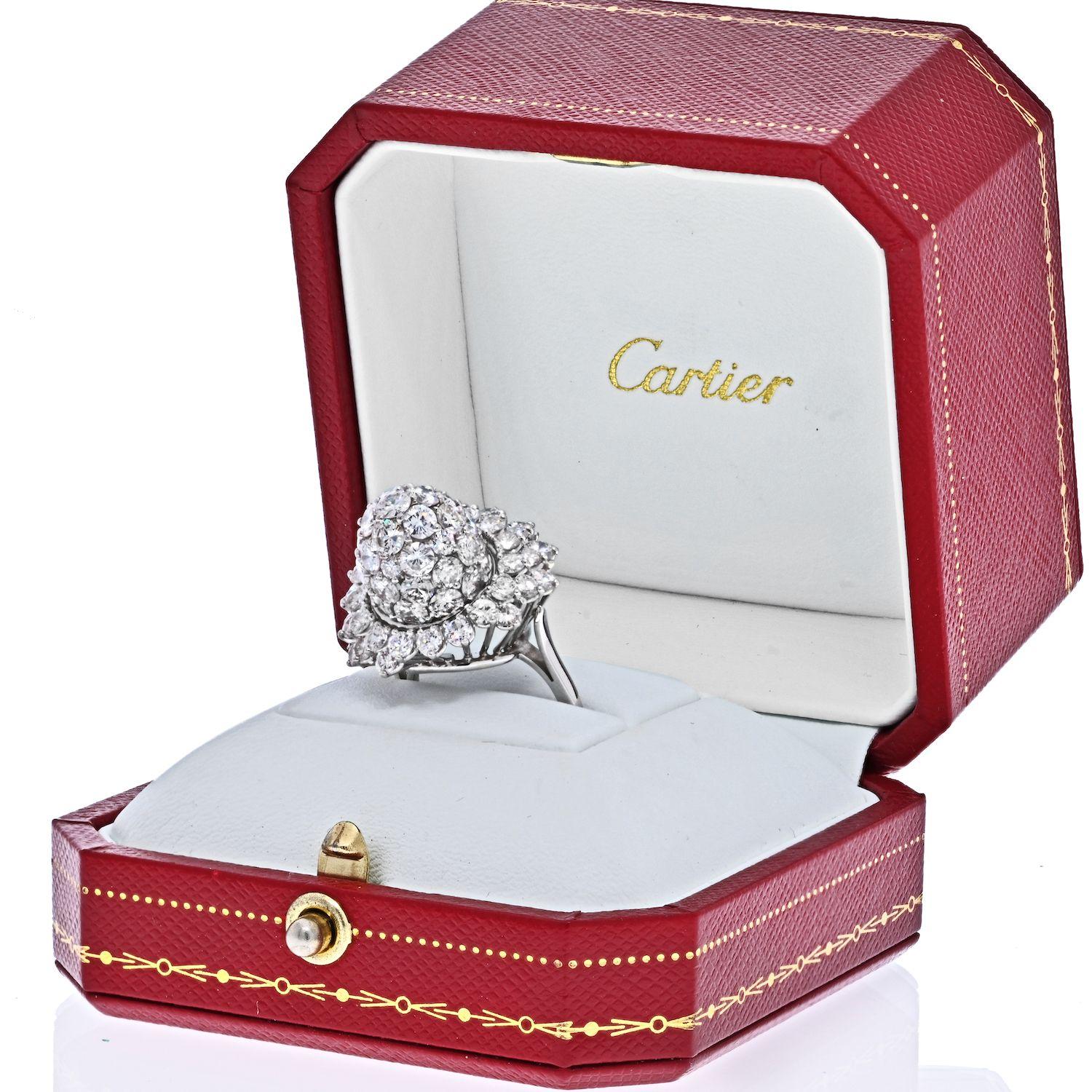 Cartier Platinum Diamond Tulip Vintage Ring For Sale 1