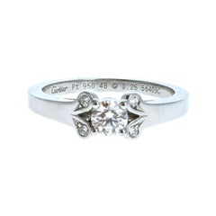 Retro Cartier Platinum & Diamond Wedding Band Ring 0.25