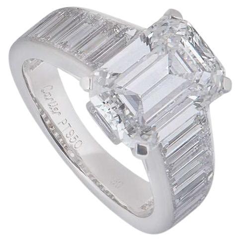 Cartier Platinum Emerald Cut Diamond Ring 4.12 Carat E/VVS2 GIA Certifiec