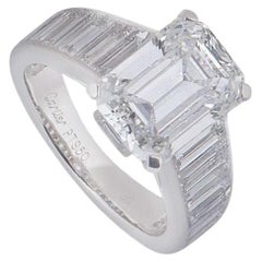 Cartier Platinum Emerald Cut Diamond Ring 4.12ct E/VVS2 GIA Certifiec