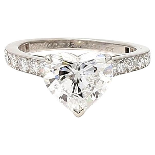 Cartier Platinum Engagement Ring 3.41 Carat Heart & Round Diamonds E VVS2 GIA For Sale
