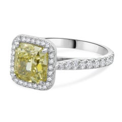 Cartier Platinum Fancy Intense Yellow Cushion Cut Diamond Engagement Ring