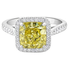 Cartier Platinum Fancy Intense Yellow Cushion Cut Diamond Engagement Ring