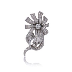 Cartier Platinum flowerhead scrollwork design diamond brooch