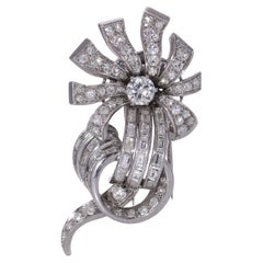 Cartier Platinum flowerhead scrollwork design diamond brooch