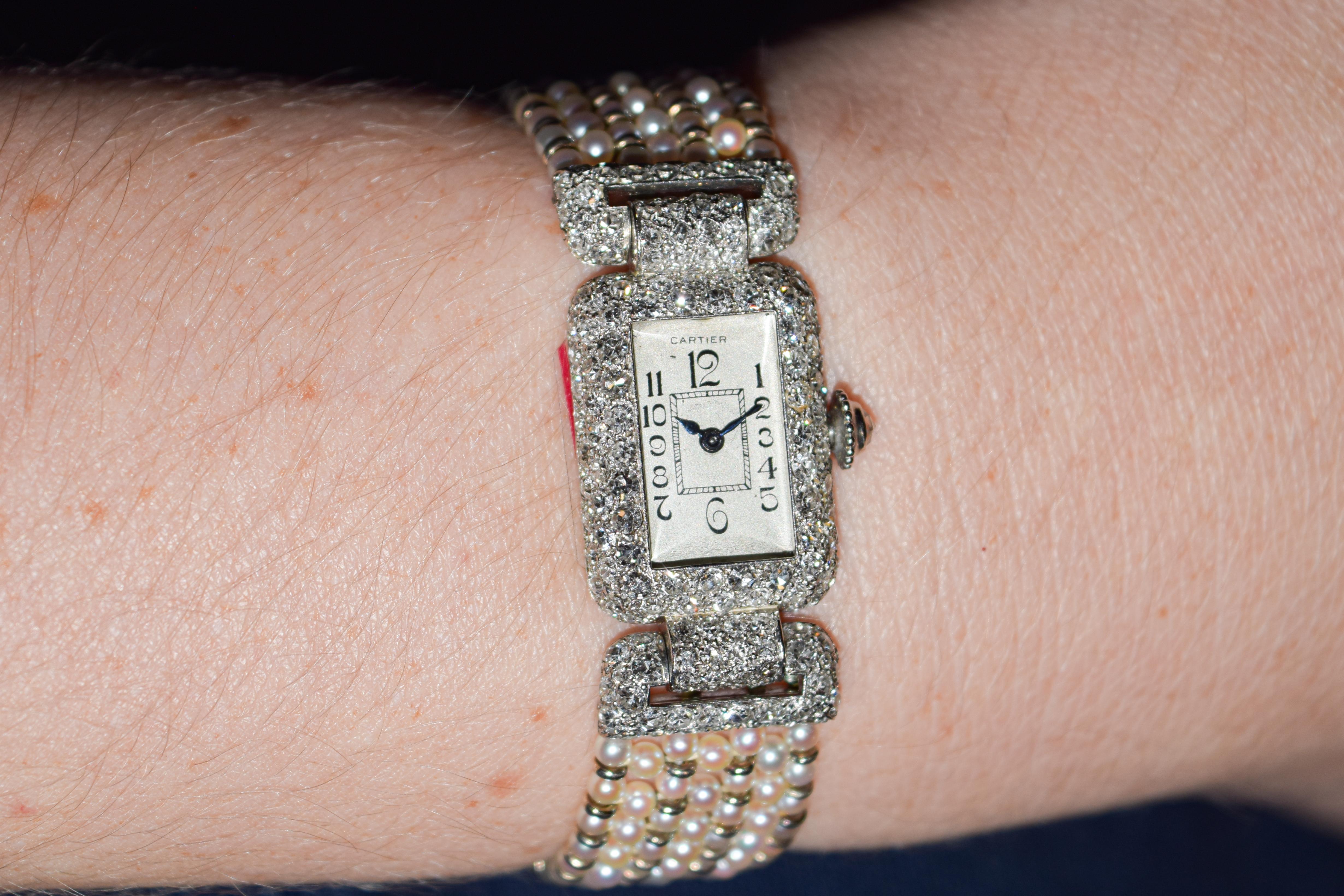 Cartier Platinum Ladies Watch 1920's Art Deco by European Watch & Clock Co. For Sale 13