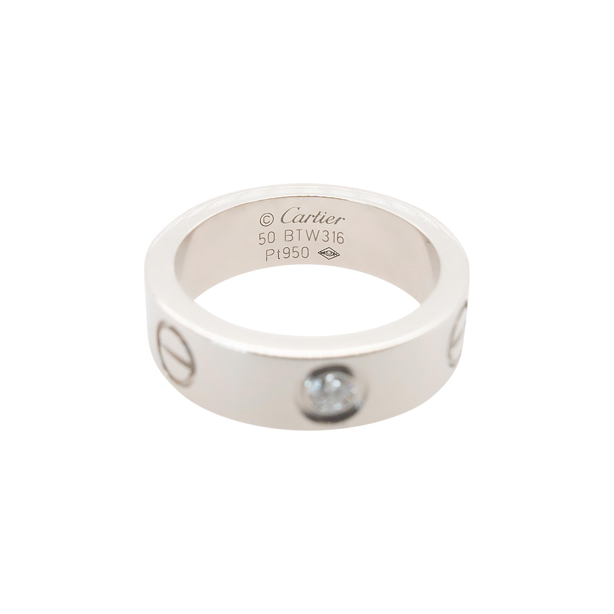 Cartier Platinum Love Ring Size 50 In Excellent Condition In Boca Raton, FL