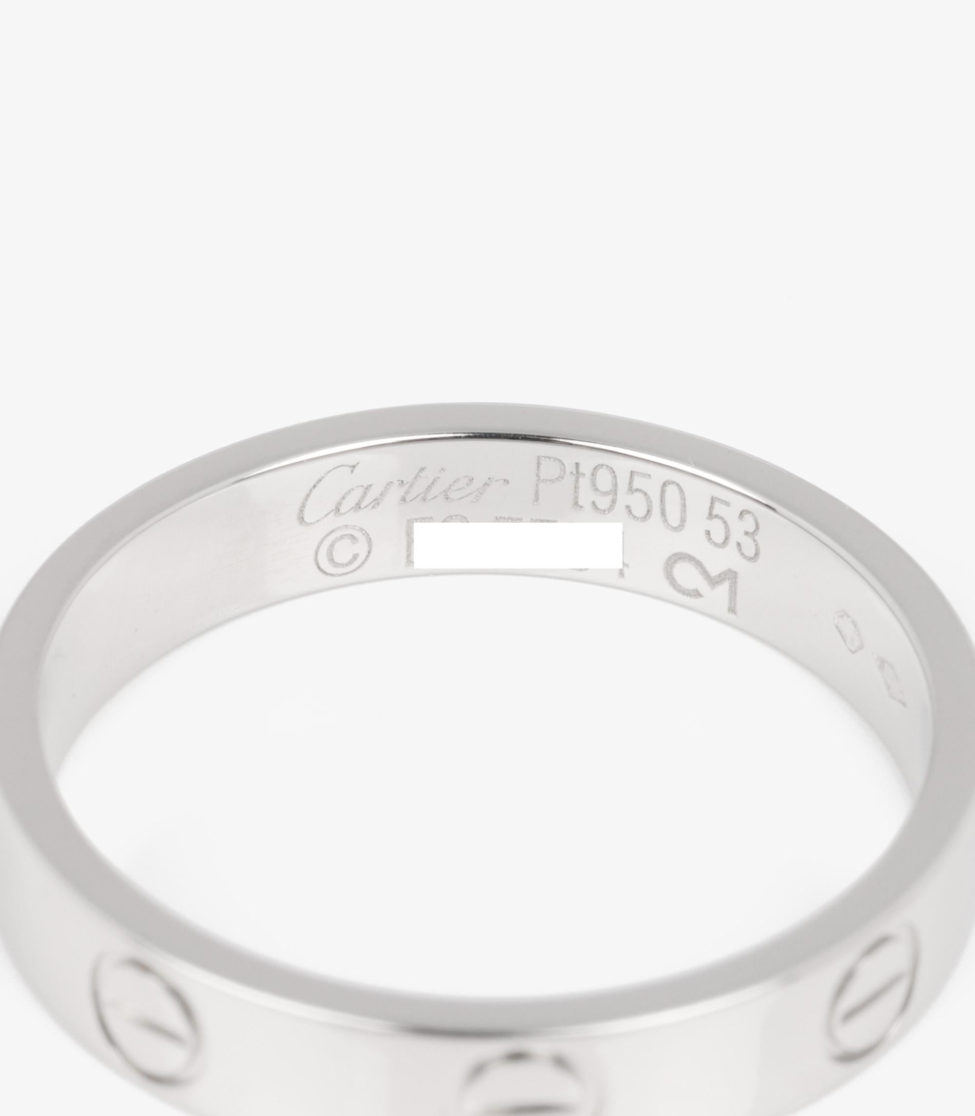 Cartier Platinum Love Wedding Band Ring In Excellent Condition For Sale In Bishop's Stortford, Hertfordshire