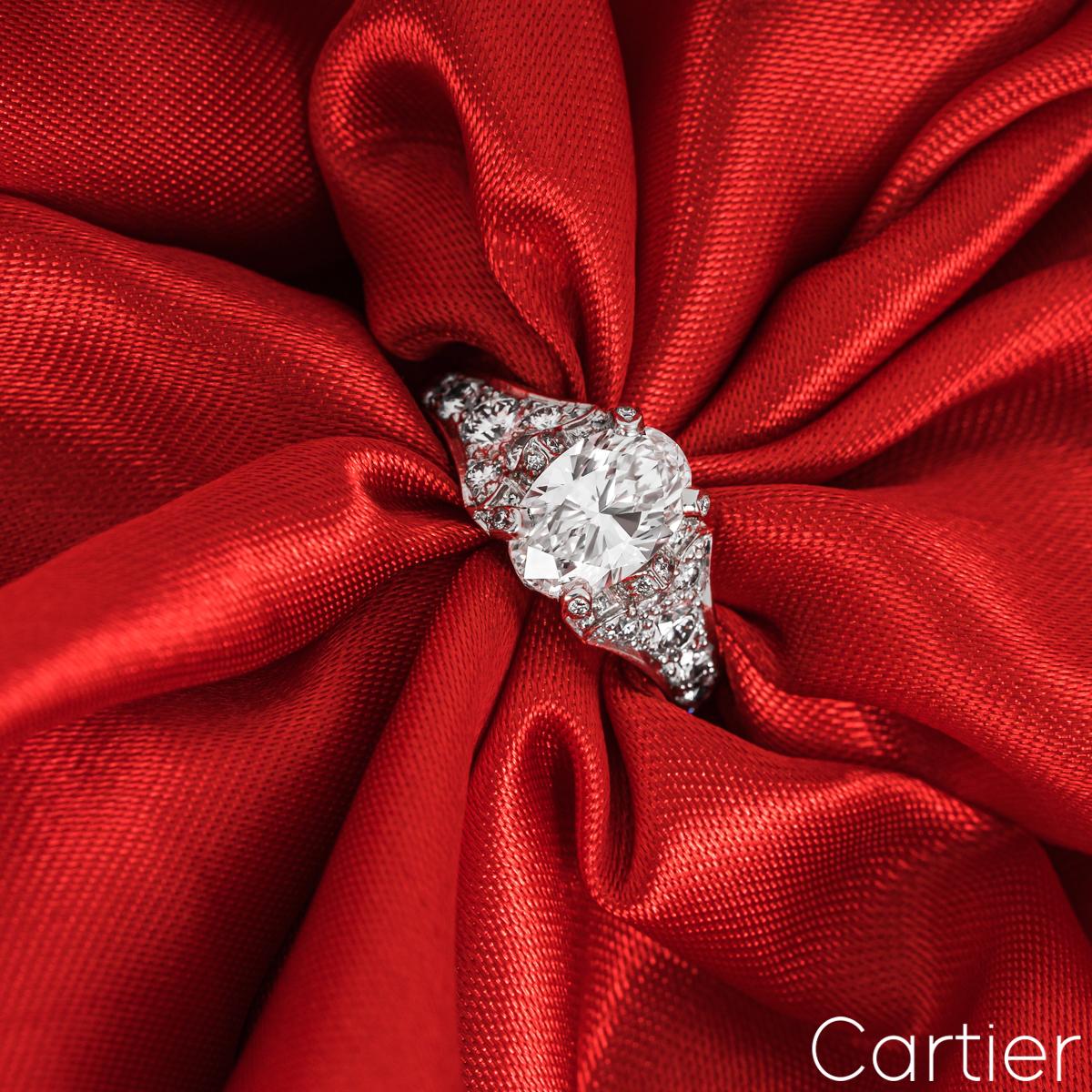 Cartier Platinum Oval Cut Diamond Camelia Ring 1.50ct F/VS2 For Sale 2