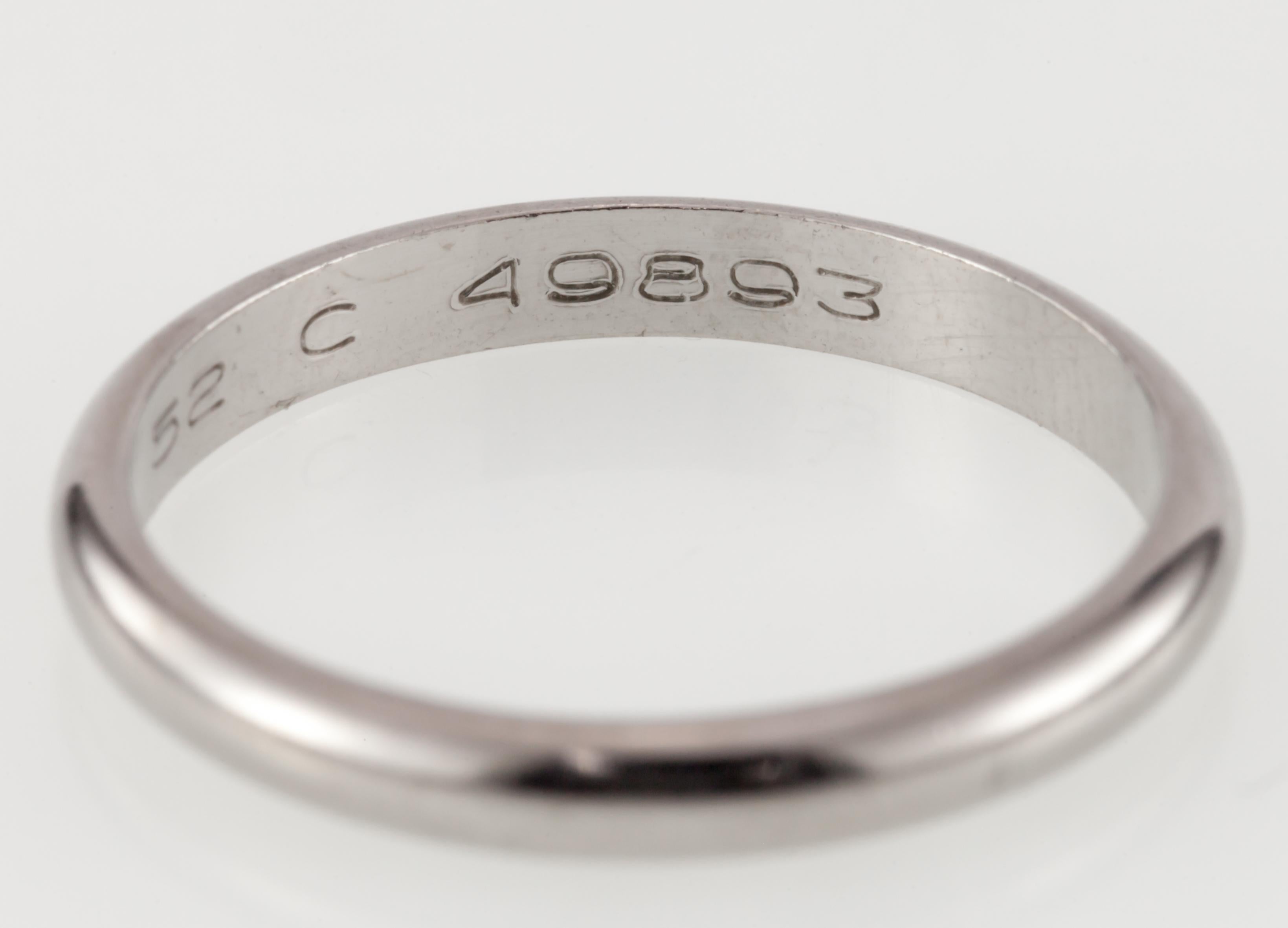 Cartier Platinum Plain Wedding Band, Size 52 (US Size 6), 2 mm. For Sale 1