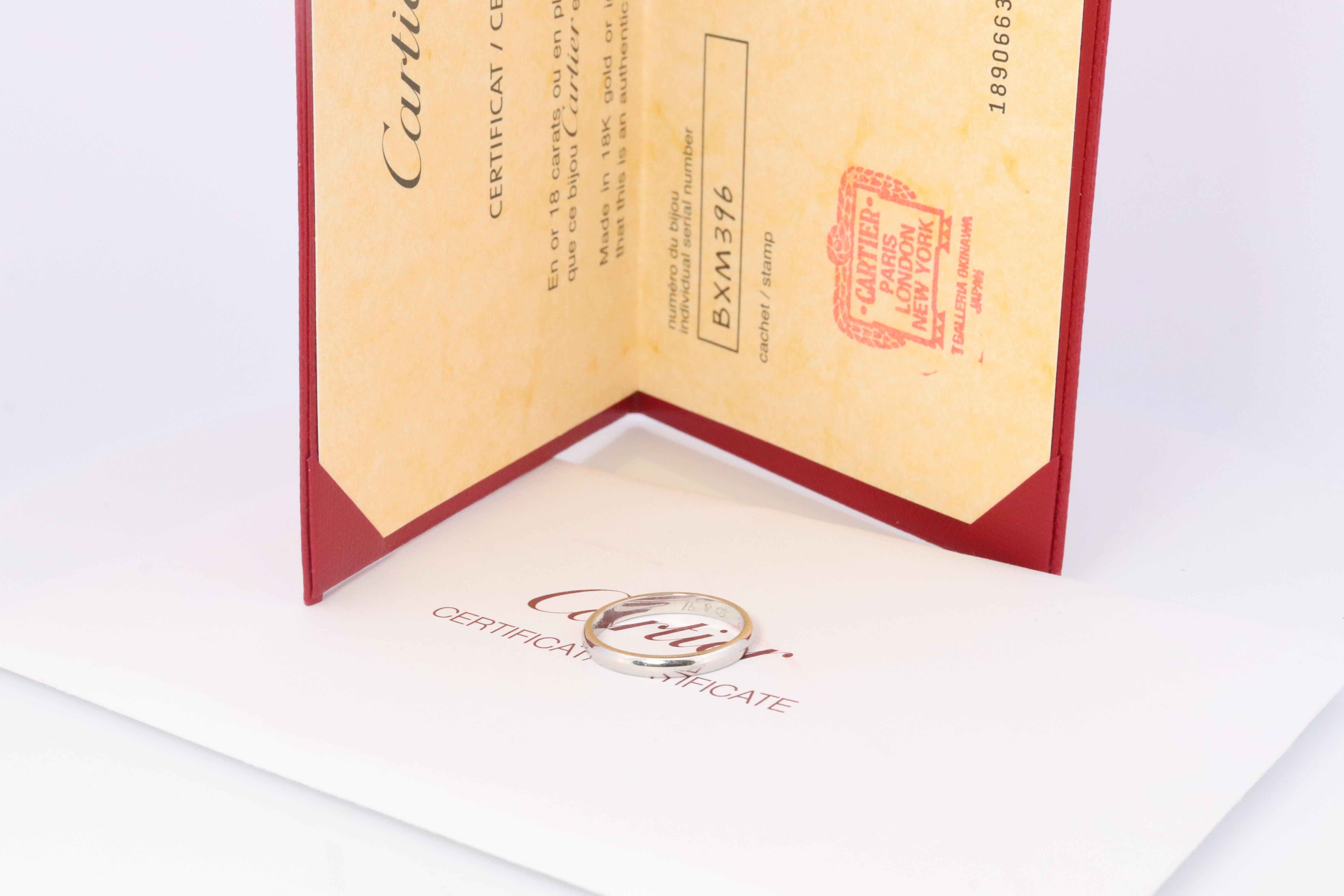 CARTIER Platinring. Cartier Ehering 1895 2,5 mm Band. Zertifikat im Zustand „Gut“ im Angebot in Port Charlotte, FL