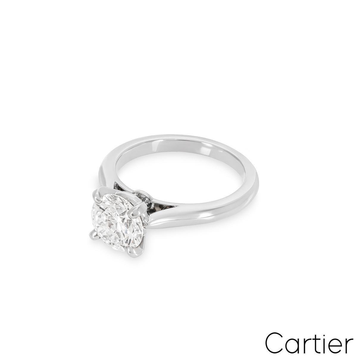 Cartier Platinum Round Brilliant Cut Solitaire 1895 Ring 1.37ct G/VVS1 GIA Cert In Excellent Condition For Sale In London, GB