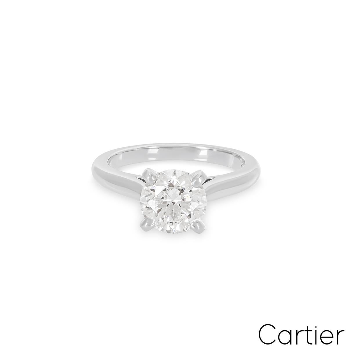 Round Cut Cartier Platinum Round Brilliant Solitaire 1895 Ring 1.37ct G/VVS1 GIA Certified For Sale