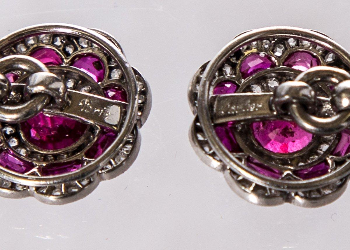 Women's or Men's Cartier Platinum Ruby and Diamond Cufflinks