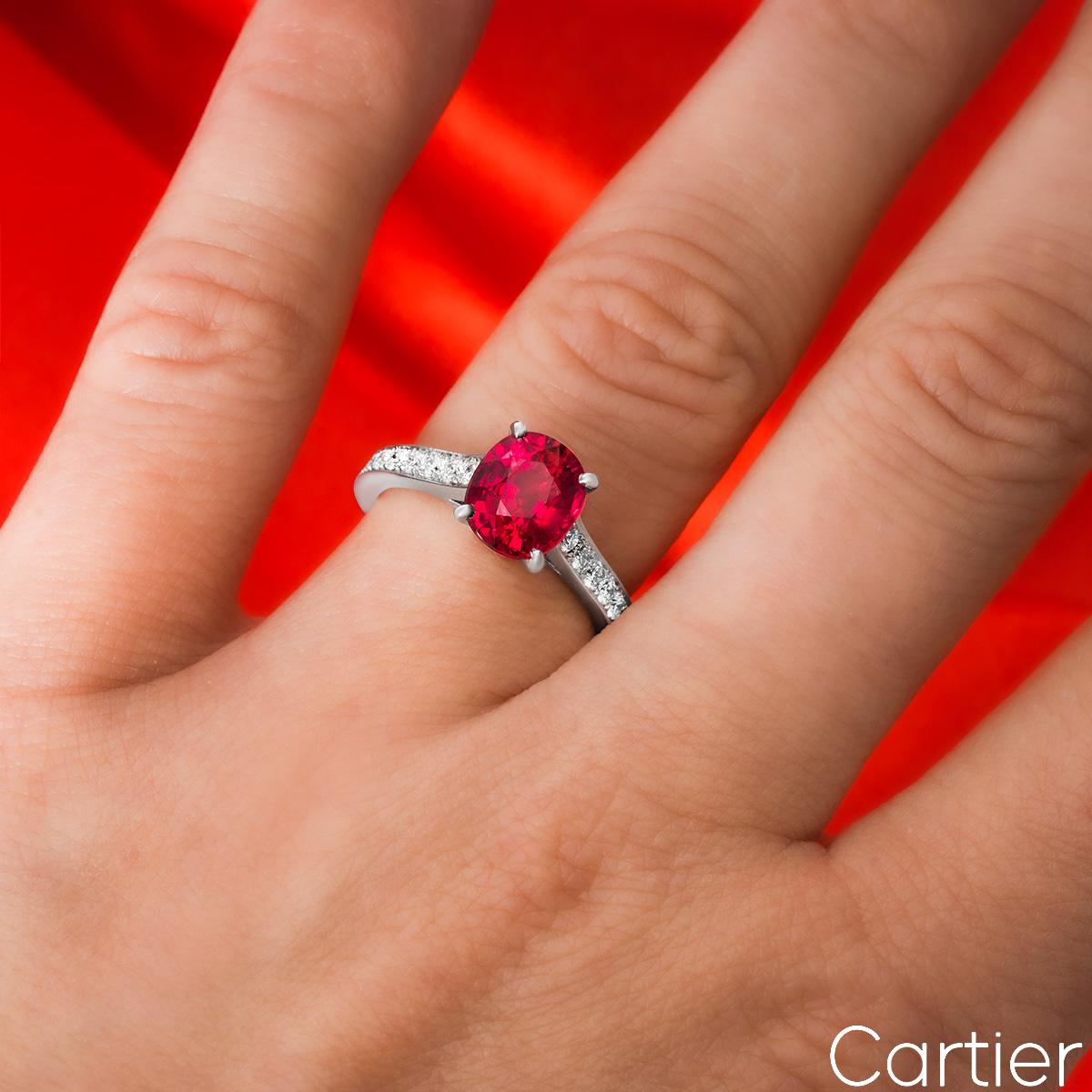 Oval Cut Cartier Platinum Ruby & Diamond Ring 2.36 Carat