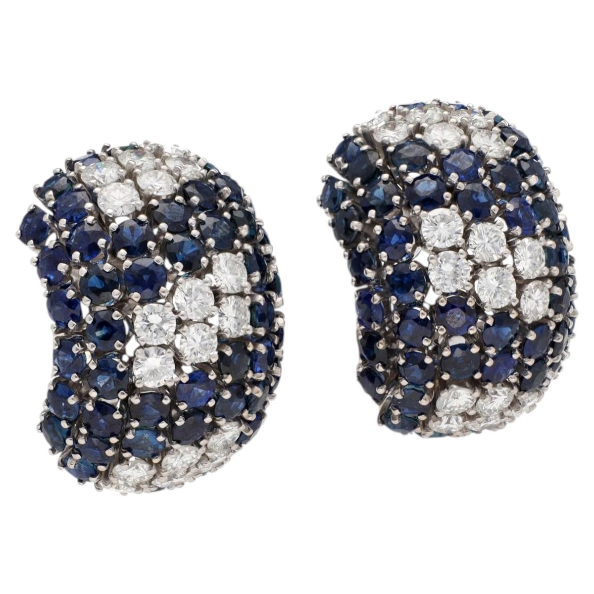 CARTIER Platinum Sapphire and Diamond Ear Clips