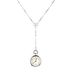 Cartier Platinum Seed Pearl Enamel Pocket Watch Pendant Necklace, 1920s 