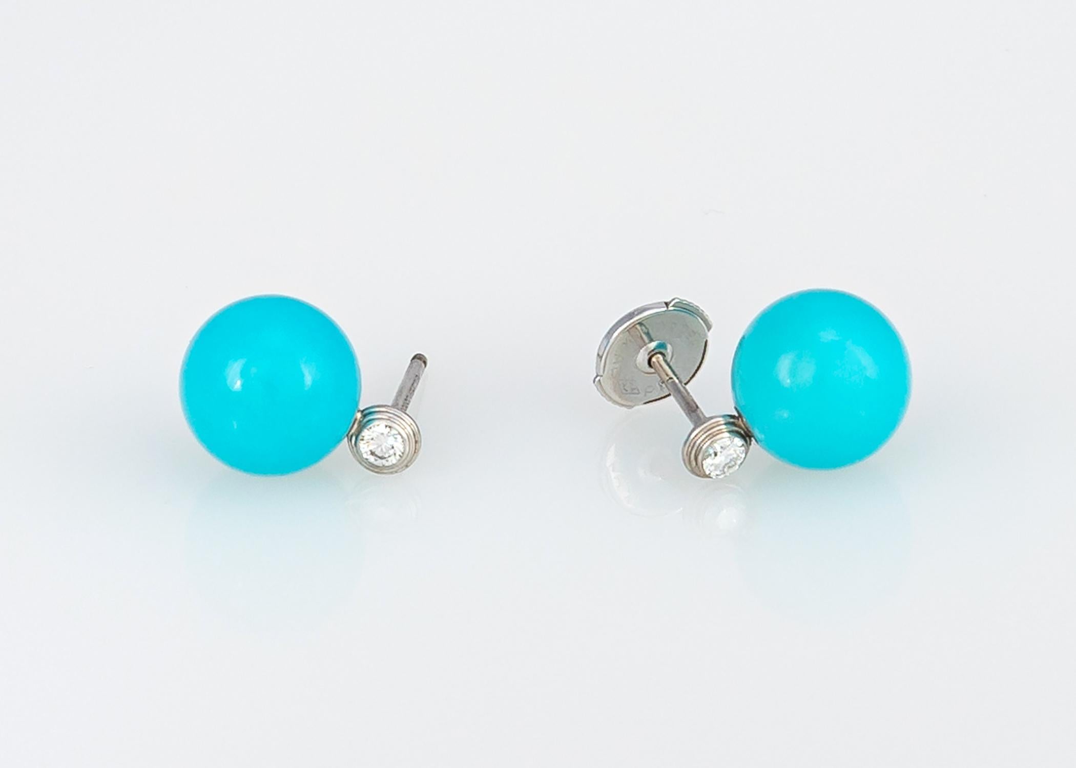 When Cartier does it less is more. If you enjoy wearing diamond or pearl stud earrings you will reach for these often. The turquoise measures 9mm