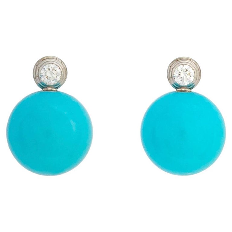 Cartier Platinum Turquoise and Diamond Stud Earrings at 1stDibs