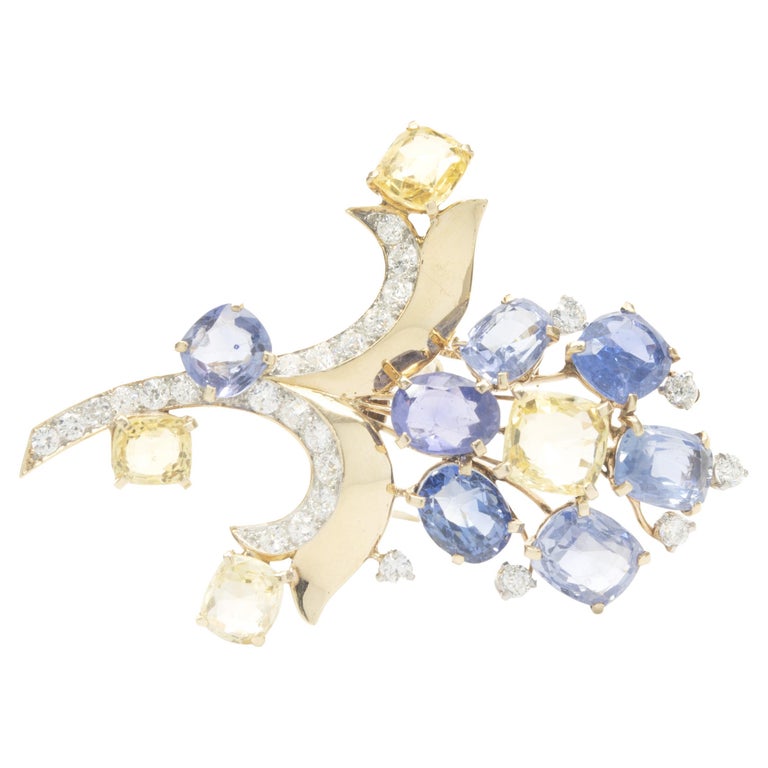 Broche Ancienne Art Nouveau En Or 18 Carats Avec Diamants Et Saphirs - Pièce Vintage Précieuse