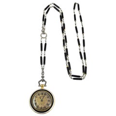 Cartier Platinum Yellow Gold Diamond Black Enamel Pendant Watch Necklace