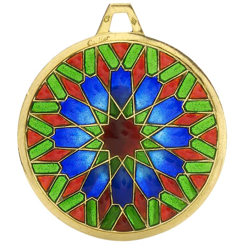 Cartier Plique à Jour Enamel and Gold Pendant, France, circa 1950