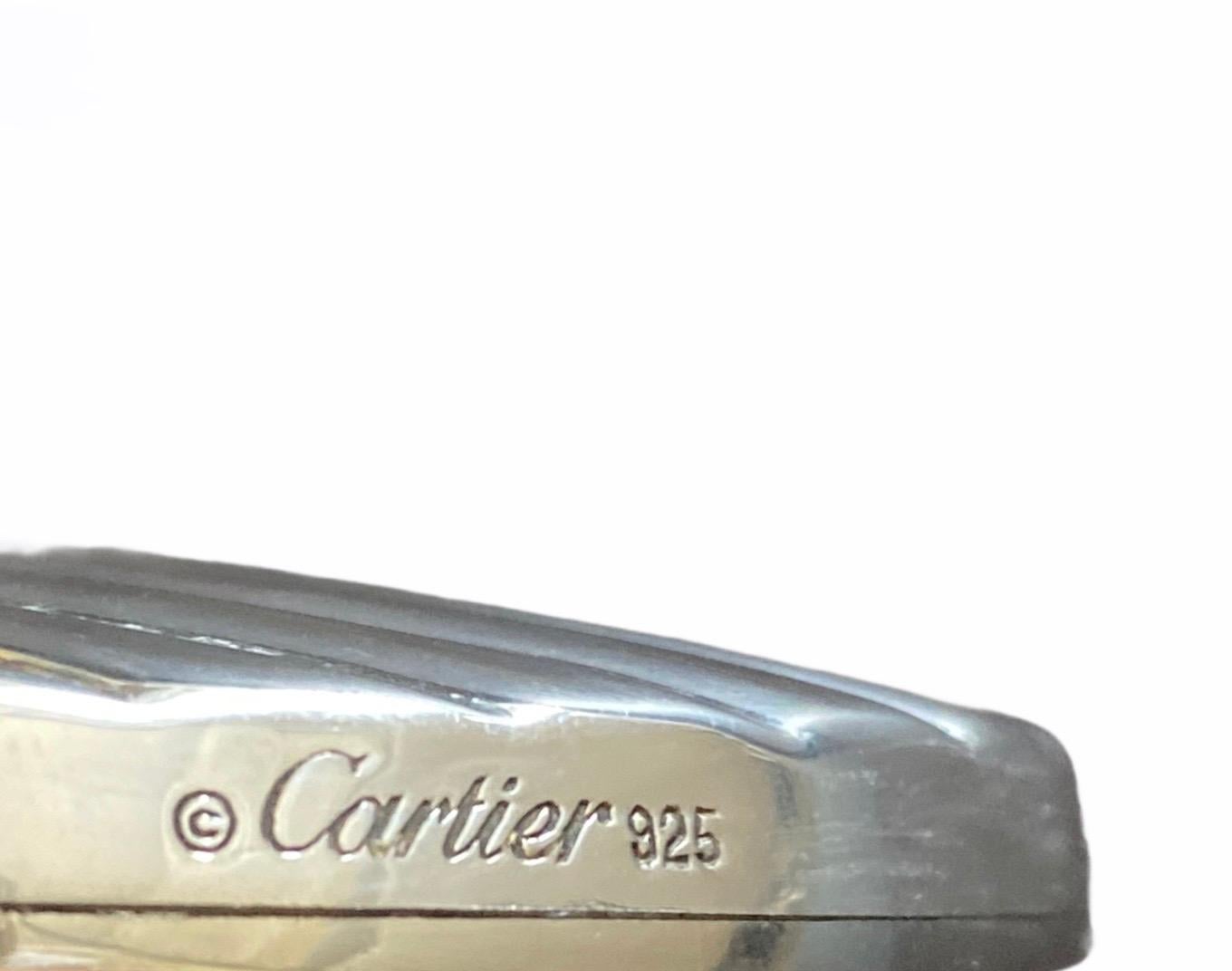 Cartier Cartier Tasche Make Up Handspiegel mit Ledergehäuse Sterling Silber Lapis (Cabochon) im Angebot