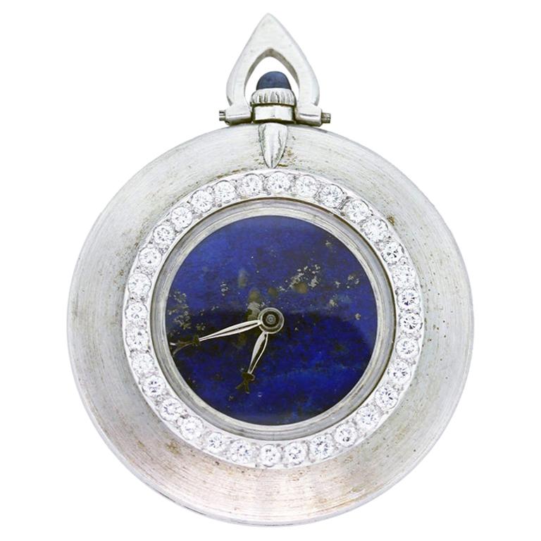Cartier Pocket Watch 18 Karat White Gold, Lapis Lazuli Dial For Sale at ...
