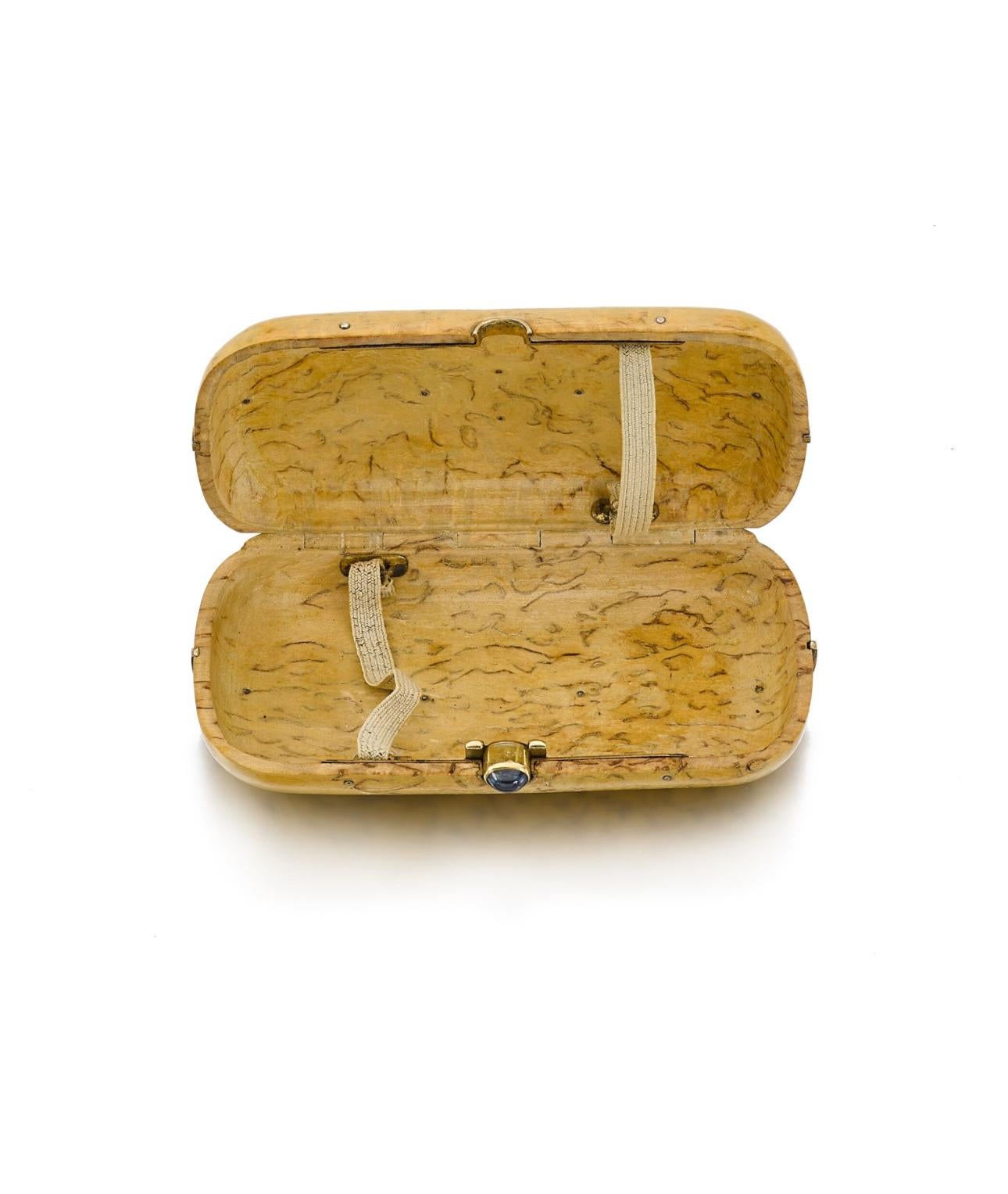 Cabochon Cartier Porcelain and Wood Cigarette Case, circa 1905 For Sale