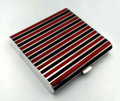 Cartier Powder case for handbag striped Enamel Sterling Silver made by Salimbeni