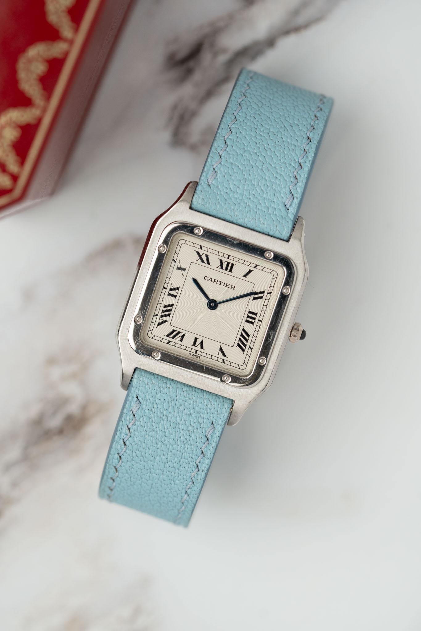 Cartier Pre CPCP Santos Dumont LM 1575 Placa Extra Suizo Guilloché Platnium 1990 en venta 8