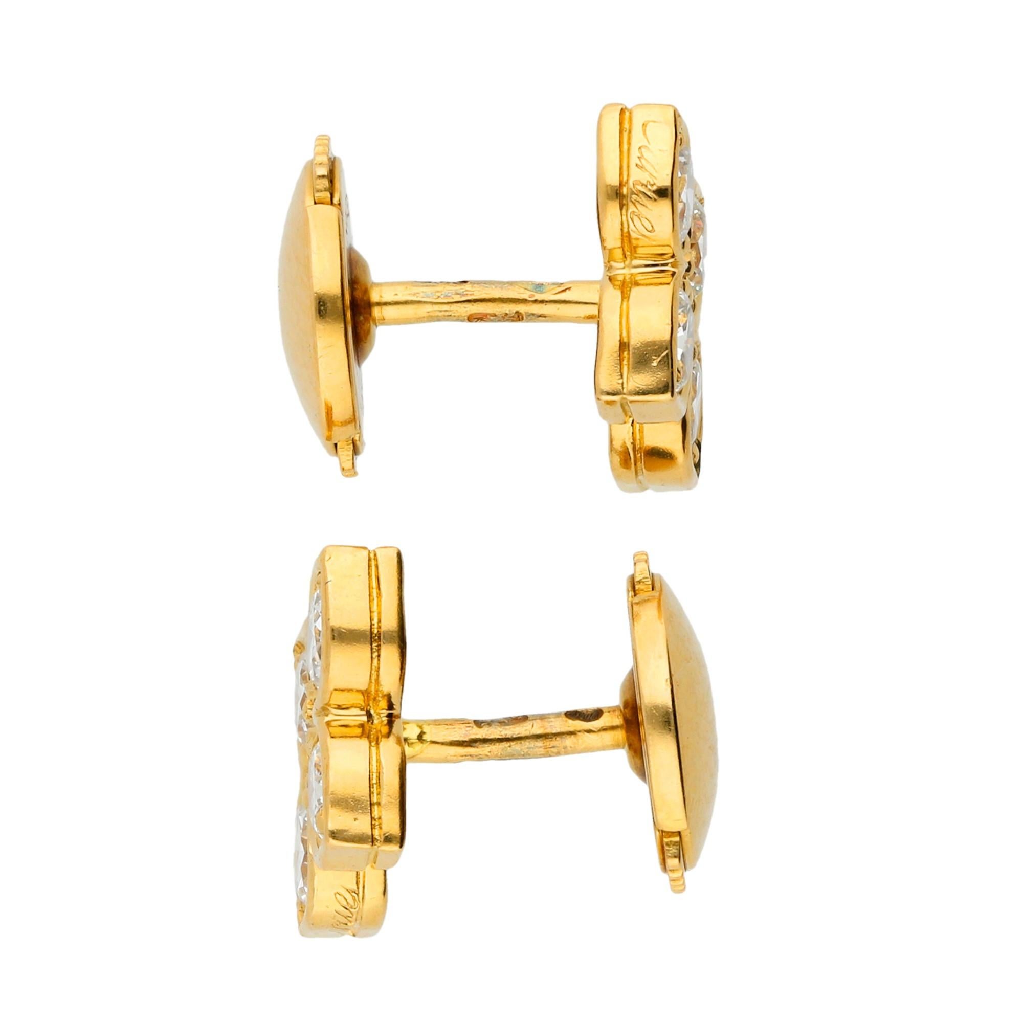 Gorgeous pre-owned Cartier diamond cluster earrings. 

Each with four brilliant-cut diamonds, within a yellow gold setting. A classic pair that can carry you season to season.

A special gift for a diamond occasion. 

Each signed and numbered