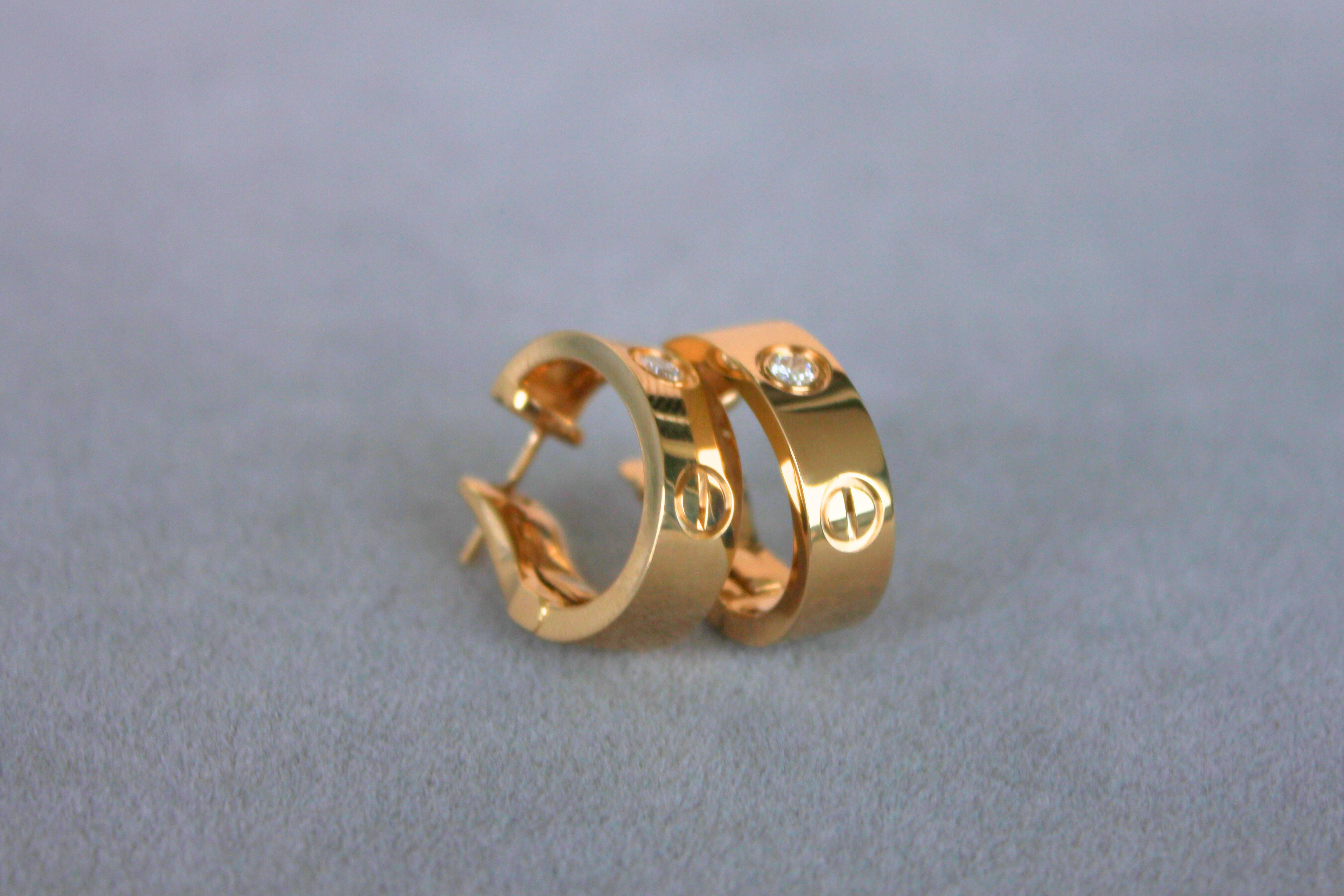 Cartier Pre-Owned Love Diamond Bezel 18 Karat Yellow Gold Huggie Hoop Earrings 4