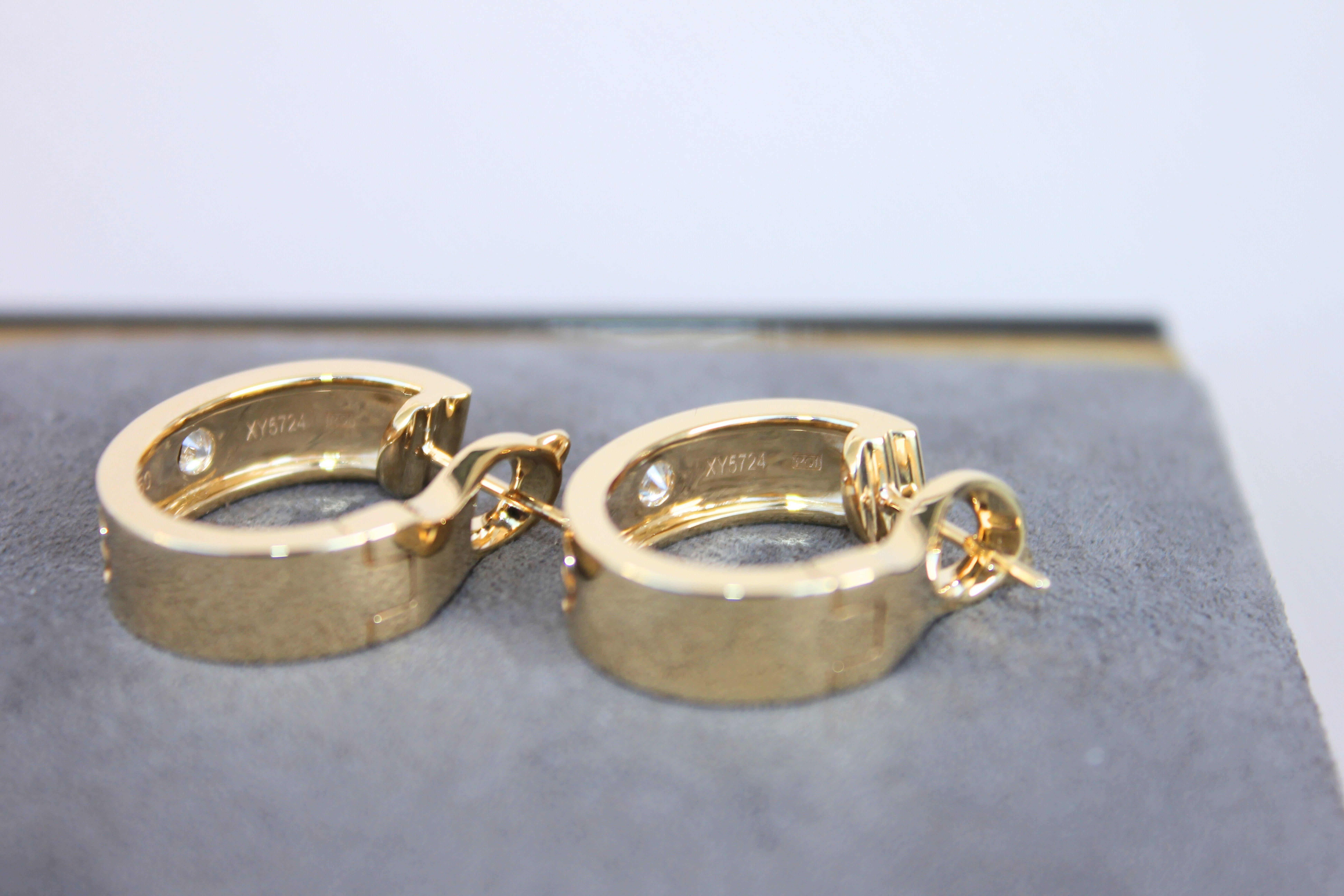 Cartier Pre-Owned Love Diamond Bezel 18 Karat Yellow Gold Huggie Hoop Earrings For Sale 11