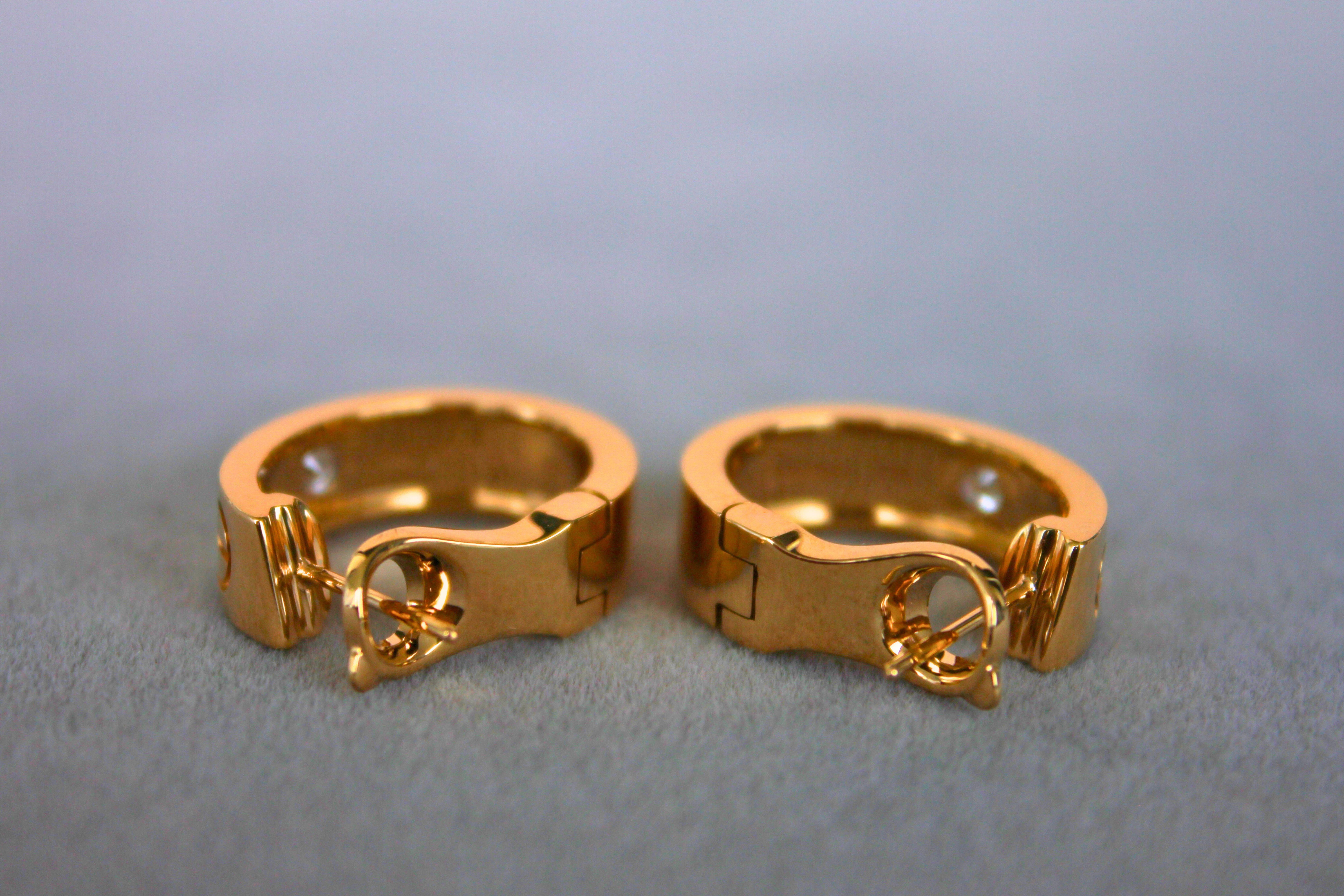 Cartier Pre-Owned Love Diamond Bezel 18 Karat Yellow Gold Huggie Hoop Earrings For Sale 2