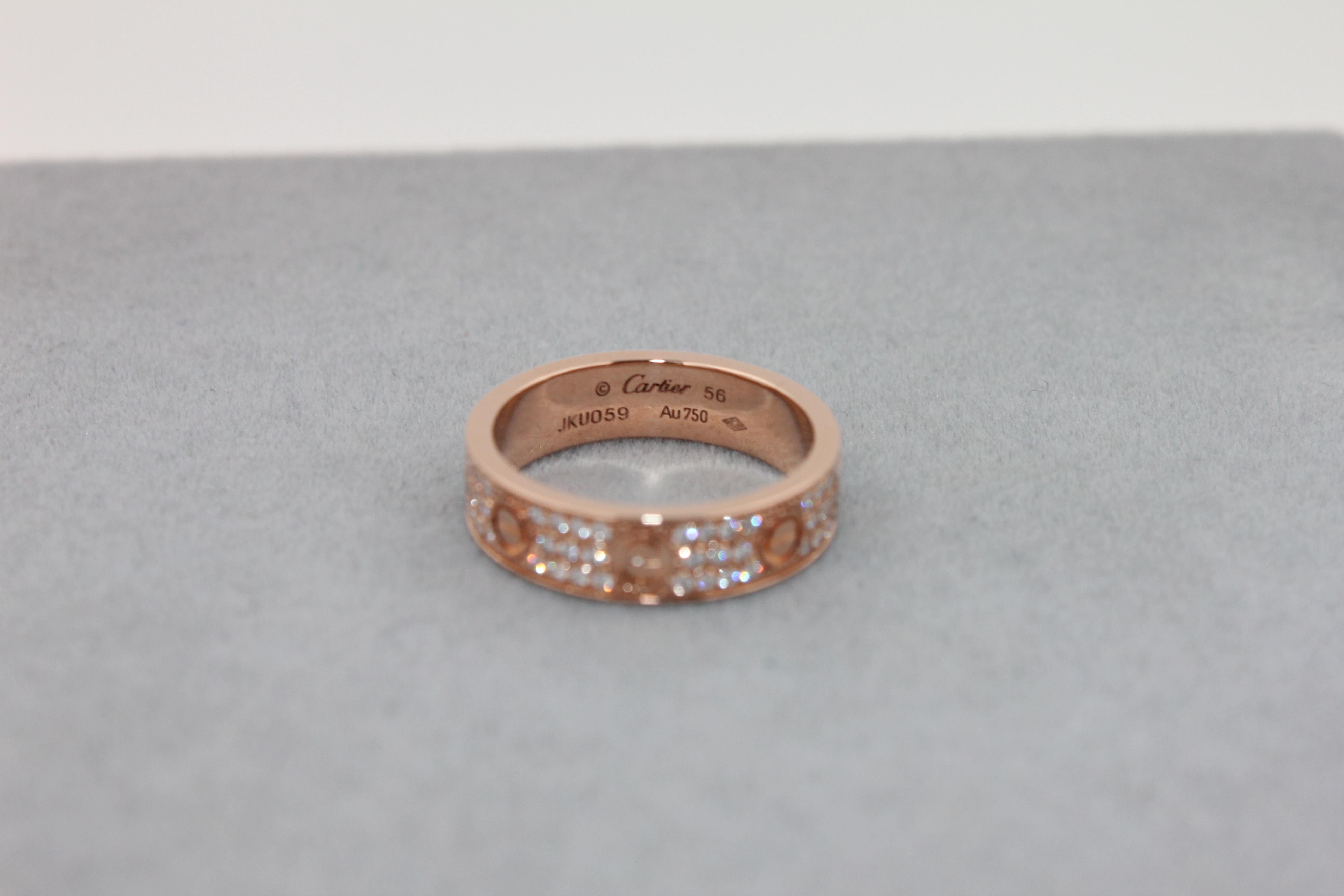 Cartier Pre-Owned Love Diamond Paved Bezel 18 Karat Rose Gold Pave Band Ring 4