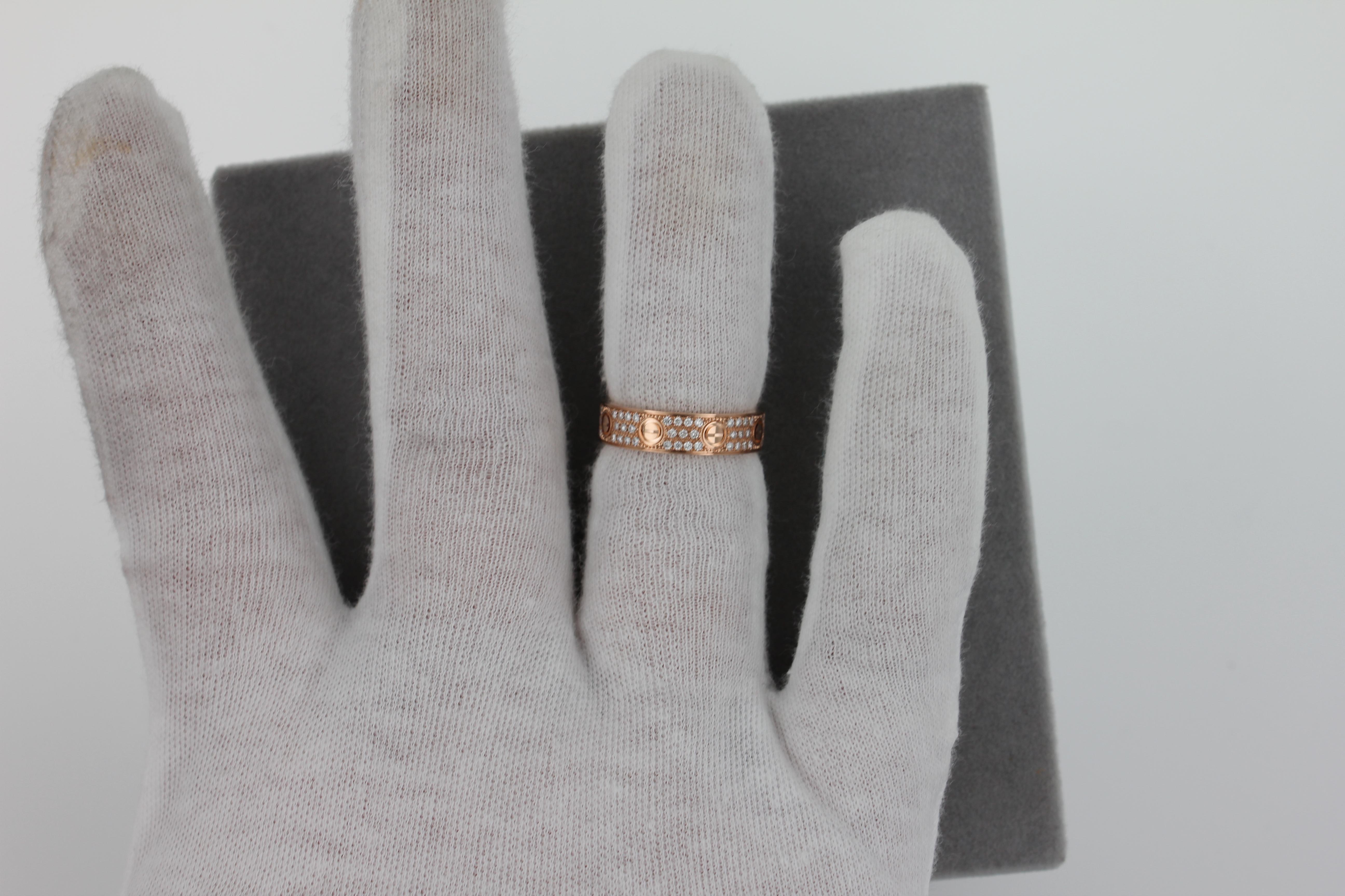 Cartier Pre-Owned Love Diamond Paved Bezel 18 Karat Rose Gold Pave Band Ring 14