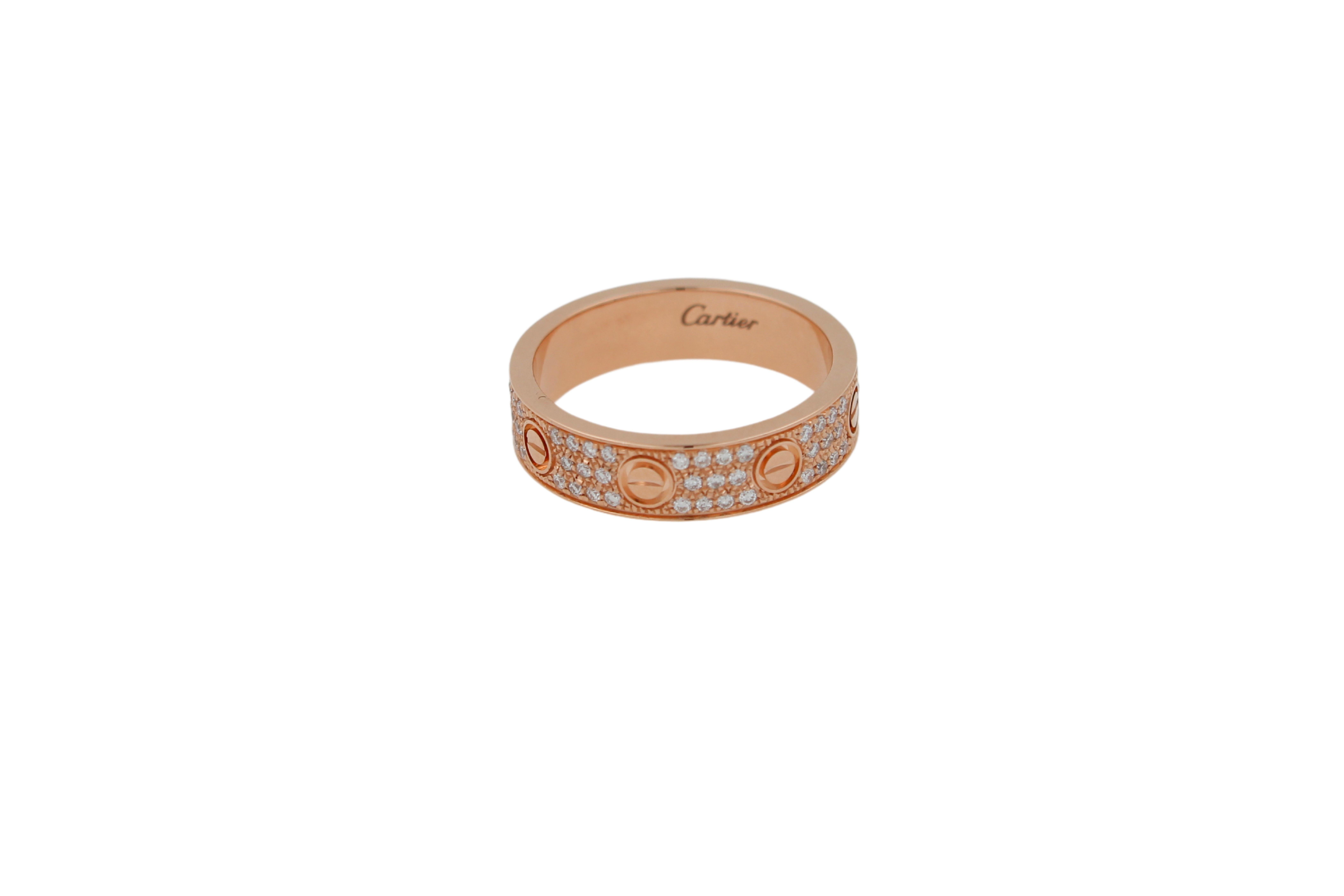 Modern Cartier Pre-Owned Love Diamond Paved Bezel 18 Karat Rose Gold Pave Band Ring