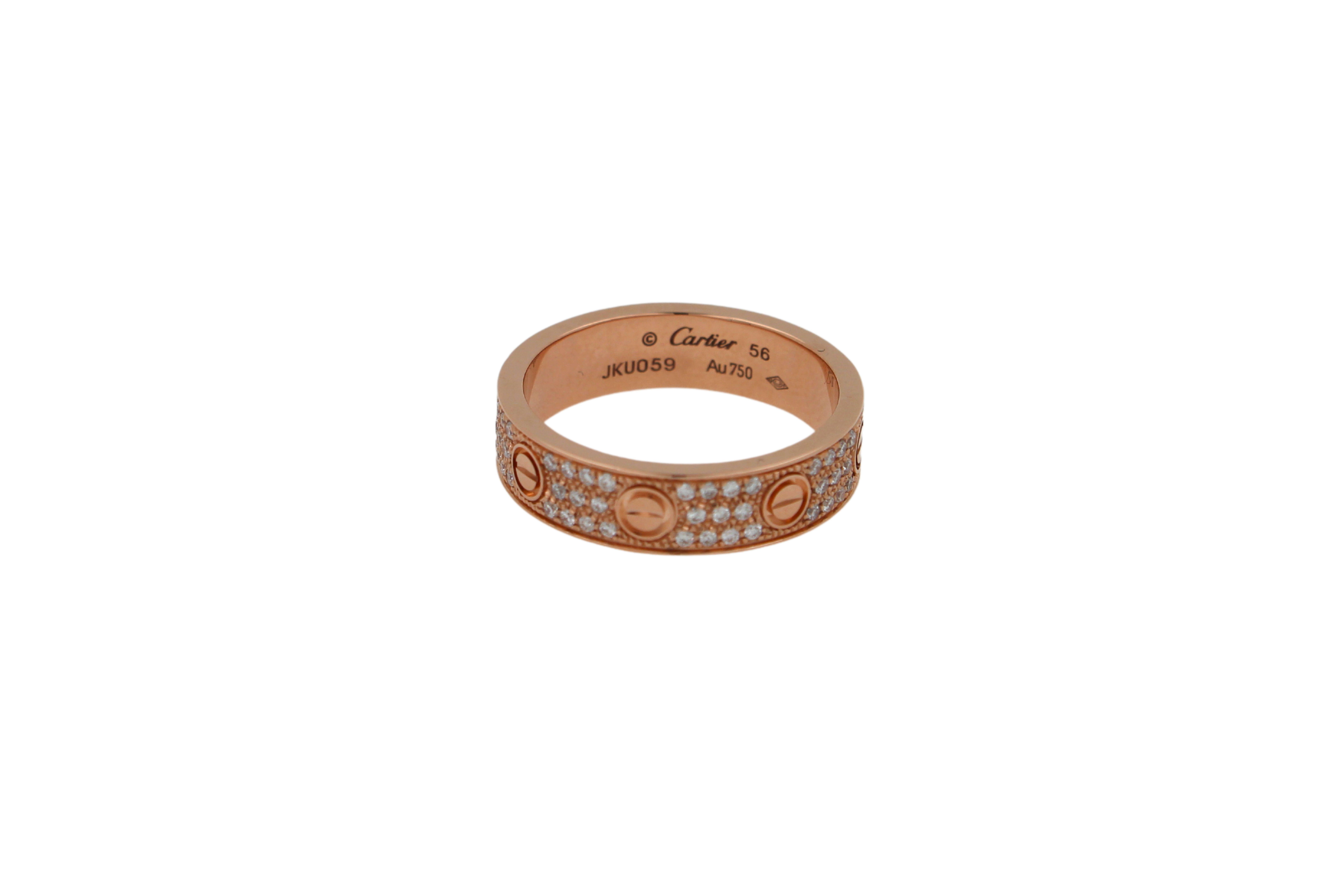 Cartier Pre-Owned Love Diamond Paved Bezel 18 Karat Rose Gold Pave Band Ring In Excellent Condition In Oakton, VA