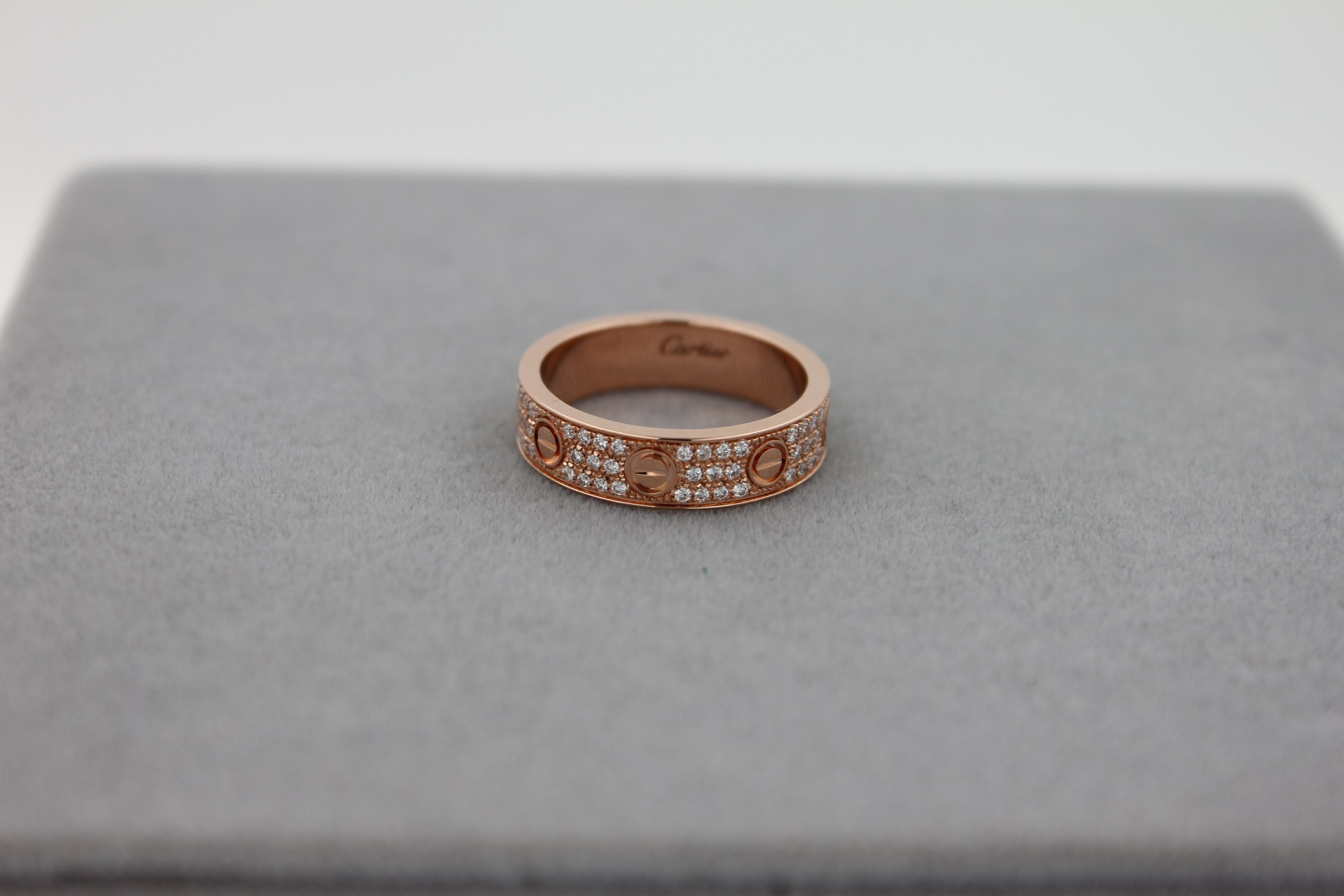 Cartier Pre-Owned Love Diamond Paved Bezel 18 Karat Rose Gold Pave Band Ring 2
