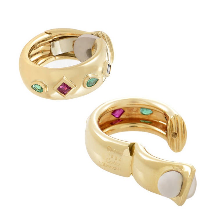 Cartier Precious Gemstone Gold Huggie Clip-On Earrings In Excellent Condition In Southampton, PA