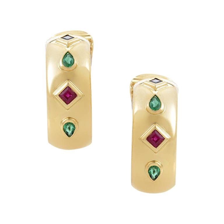 Cartier Precious Gemstone Gold Huggie Clip-On Earrings