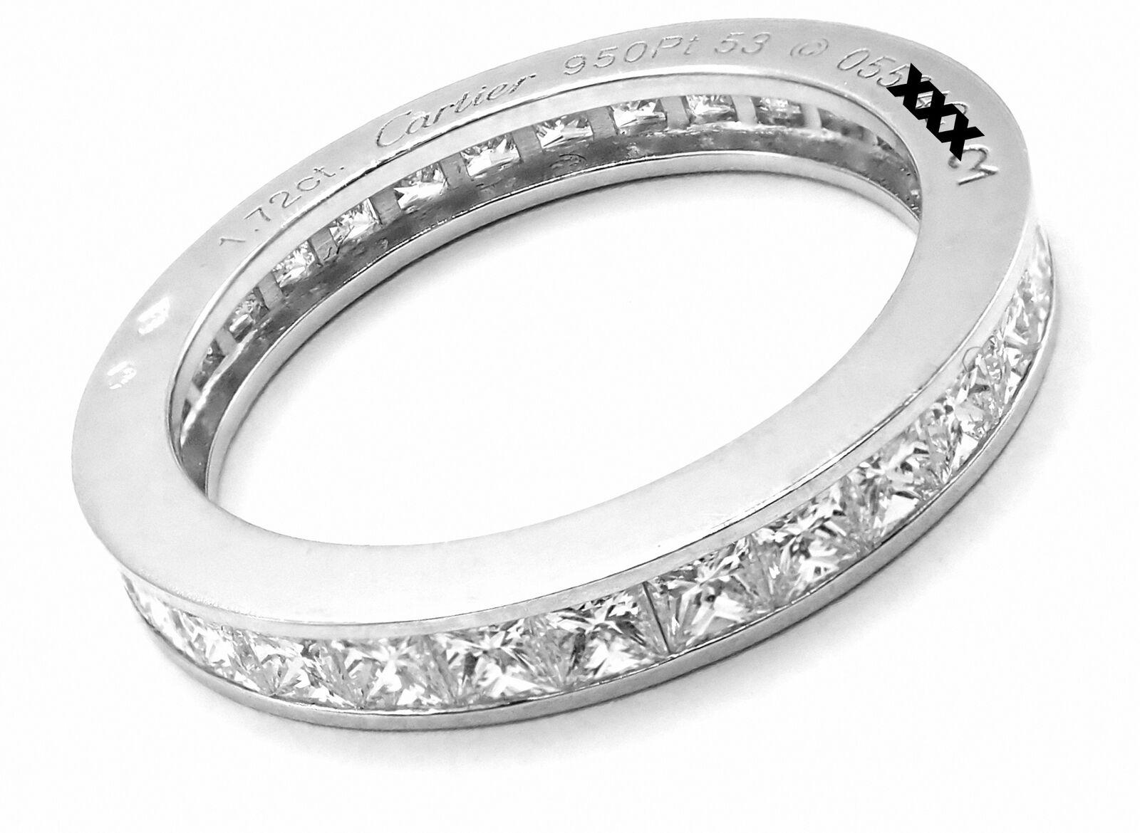 Women's or Men's Cartier Princess Cut Diamond Eternity Platinum Band Ring For Sale
