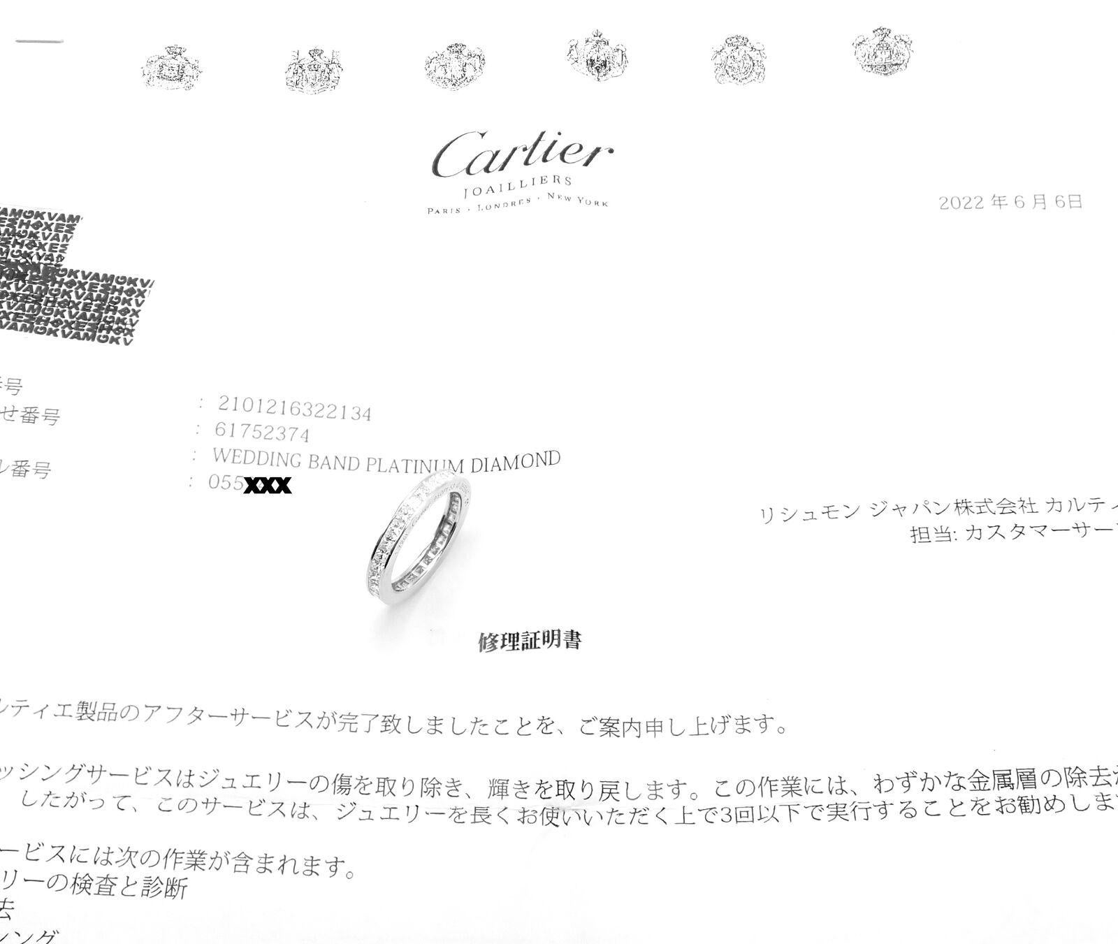 Cartier, bague d'éternité en platine avec diamant taille princesse en vente 4