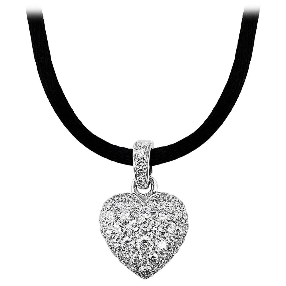 Cartier Puff Heart Diamond Necklace For Sale