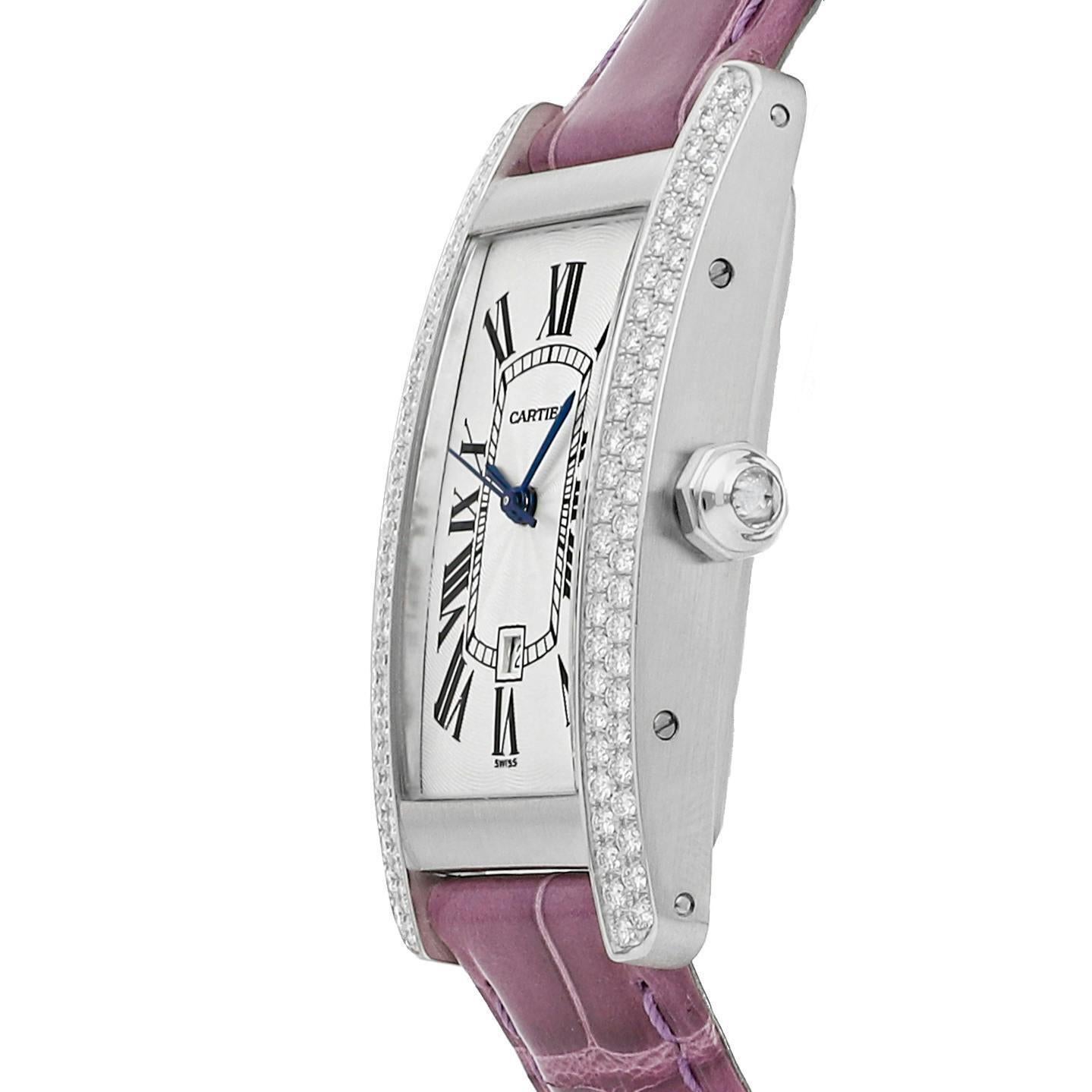 Cartier Tank Américaine 18 Ct Women's Watch, Purple Strap In Excellent Condition In Studio City, CA