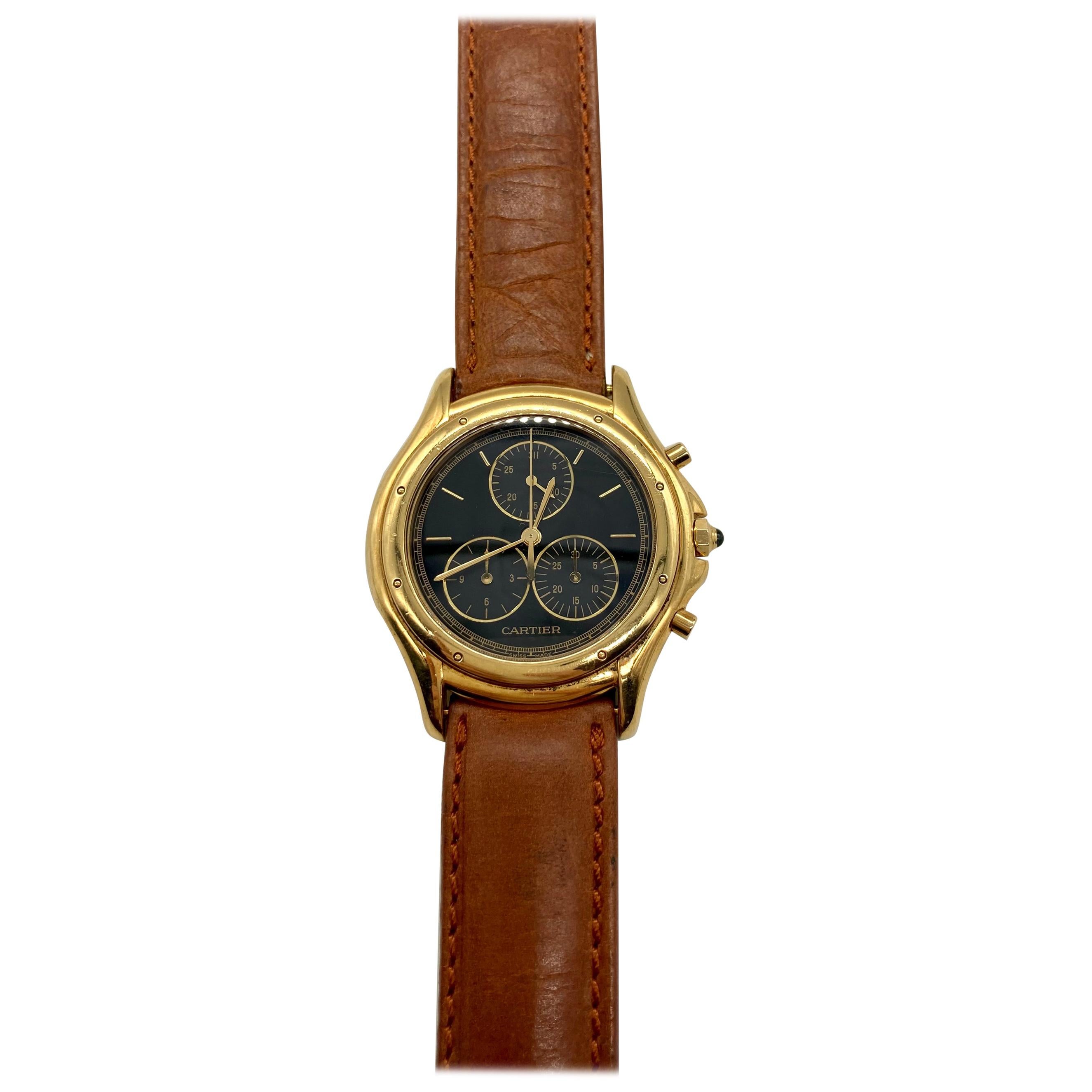 Cartier Quartz Chronograph Yellow Gold Watch