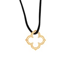 Cartier Quatrefoil Pendant Necklace 18K Yellow Gold with Diamonds and Satin