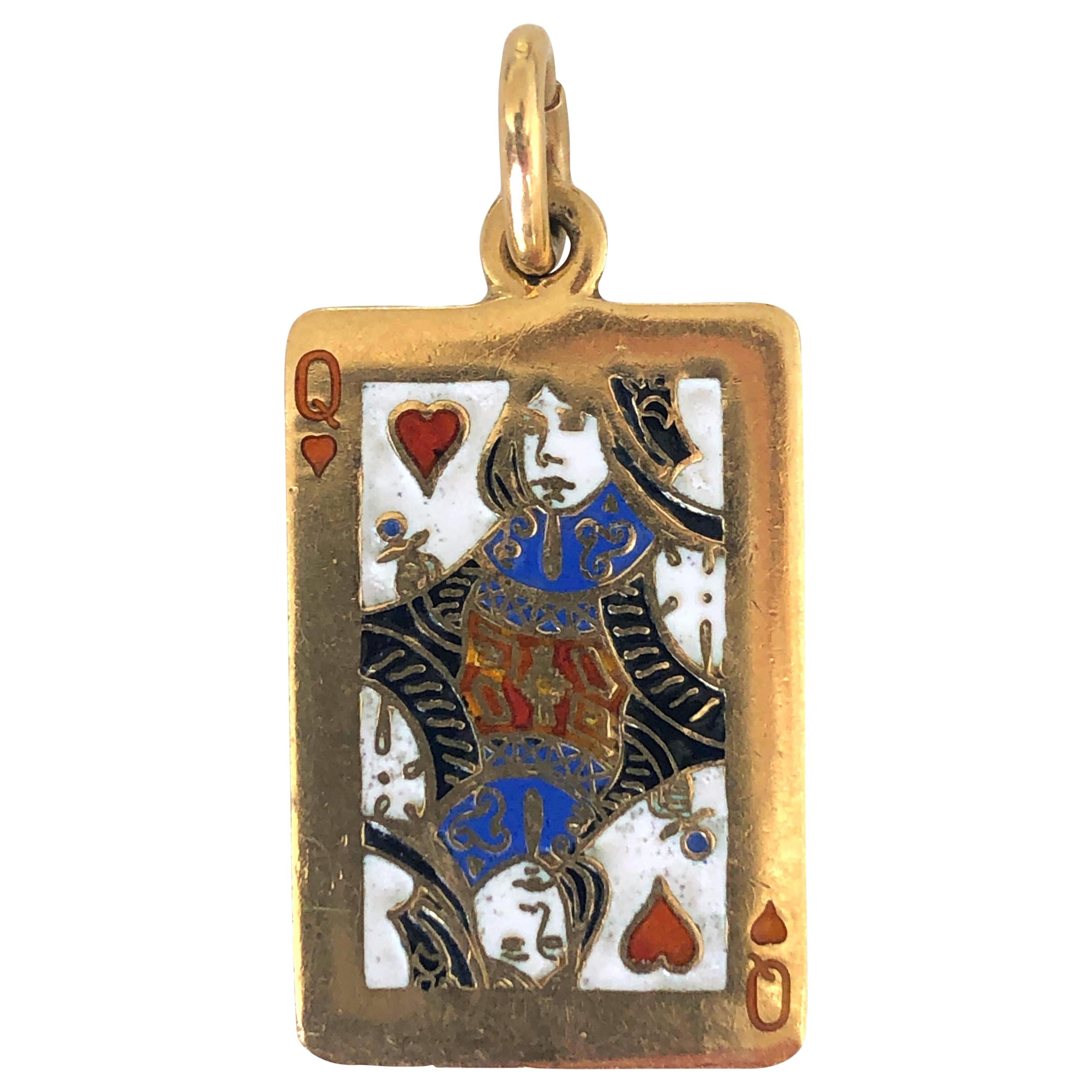 Cartier Queen of Hearts Enamel and Gold 1970s Pendant
